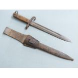 Austrian 1895 pattern Mannlicher bayonet stamped CEW9 to ricasso, with 25cm fullered blade, scabbard