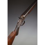 Saunders & Bawkley Ltd 12 bore side by side hammer action shotgun with engraved locks, trigger