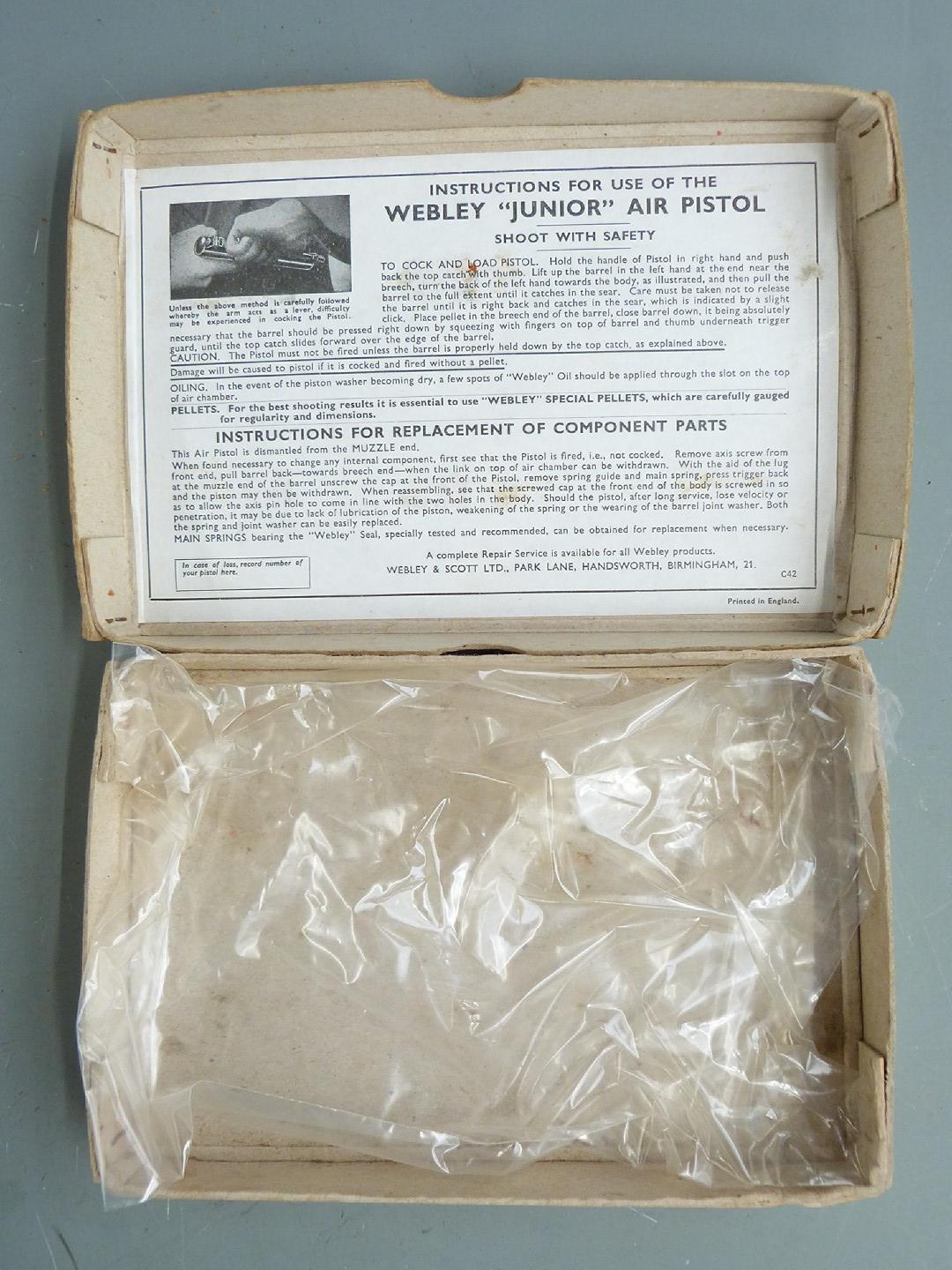 Webley Junior .177 air pistol with named and chequered grips, serial number 248, in original box. - Image 4 of 5