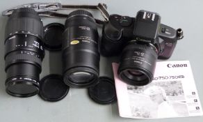Canon EOS 750 SLR camera with Canon zoom lens EF 35-70mm 1:3.5-4.5A, Canon zoom lens EF 100-200mm