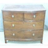 A 19thC mahogany bow fronted chest of two over two graduated drawers, W98 x D50 x H87cm