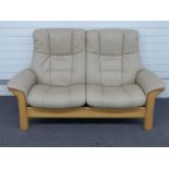 Ekornes leather two seat reclining sofa, W174 x D86 x H96cm