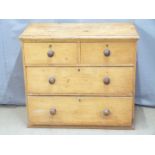 A 19thC pine chest of two over two straight drawers, W93.5 x D46.5 x H82cm