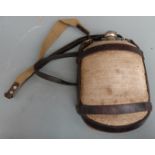 Boer War era water bottle / flask, canvas cover with leather strap carrier