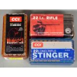 One-hundred-and-thirty-five .22 rifle cartridges including CCI Stinger, Velocitor etc, all in