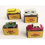 Four Matchbox Moko Lesney 1-75 series diecast model vehicles 12, 22, 23 and 31, all in original