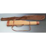 Leather and canvas leg of mutton shotgun case with shoulder strap (85cm long) together with a wool