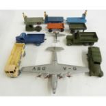 Eleven Dinky Toys and Supertoys diecast model commercial and military vehicles including aeroplanes,