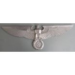 Three replica Nazi German cast aluminum eagle and swastikas, width of largest 73cm