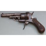 7mm six-shot double action pinfire revolver with unusual sliding mechanism, folding trigger,