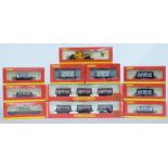 Eleven Hornby 00 gauge wagons and wagon sets including Operating Maintenance Crane, S J Moreland &