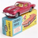 Corgi Toys diecast model Chevrolet Corvette Sting Ray with metallic red body and lemon interior,
