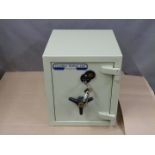 A small floor safe with fixing and two keys, W33 x D38 x H38cm
