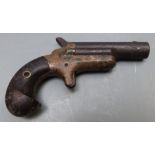 Colt Derringer No.3 Thuer patent .41 rimfire pocket or vest pistol with brass frame, shaped wooden