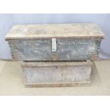 Two vintage tool chests and a collection of woodworking tools including planes, large specialist