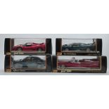 Four Maisto Special Edition 1:18 scale diecast model cars comprising Ferrari F50 31823, Jaguar S