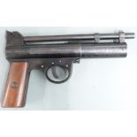 Webley Mk 1 air pistol with inset brass monogram to the wooden grips, serial number 47571.