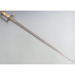 British 18thC officer's spadroon/sword, the stirrup guard with vacant cartouche to grip, J J