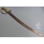 French 1808 pattern marine cutlass with brass grip and stirrup hilt, R and part maker's name (