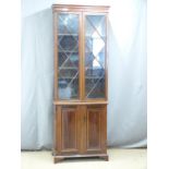 A 19thC inlaid mahogany astragal glazed two part display cabinet/bookcase with adjustable shelving