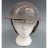 British military steel Brodie helmet with liner and chin strap