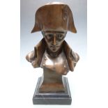 A modern bronze bust of Napoleon signed Le Comte, 35cm tall including plinth