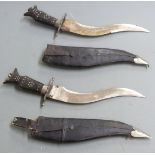 Indian souvenir daggers with 'Made in India' on 21cm blades, with sheaths