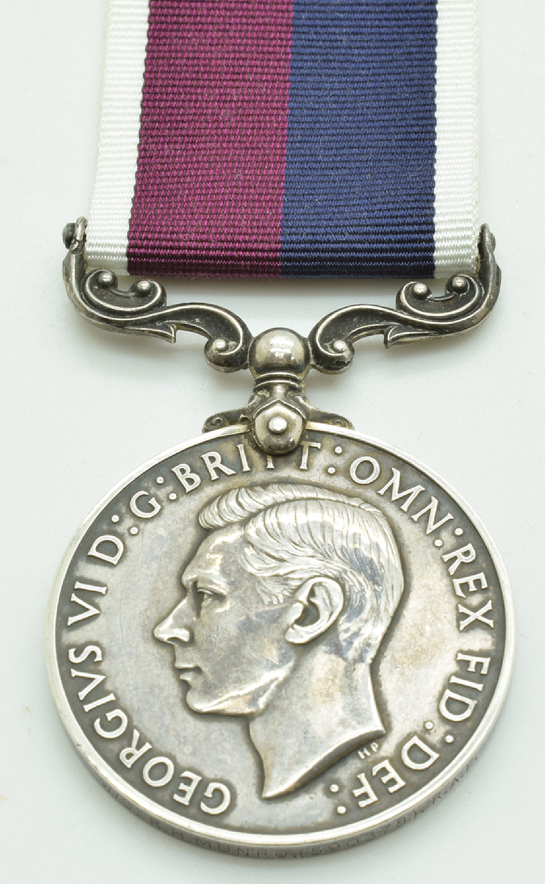 Royal Air Force Long Service and Good Conduct Medal named to Warrant Officer R H Munro 590378 RAF