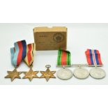 British Army WW2 medals comprising 1939/1945 Star, Africa Star, Italy Star, Defence Medal and two