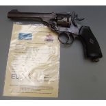 Deactivated Webley Mark VI six-shot double action revolver with chequered grips, belt loop and 6
