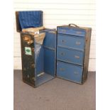 A vintage metal-bound 'WataJoy' travelling wardrobe with fitted interior and shipping labels, W61