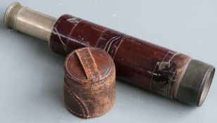 Victorian leather covered four draw telescope by E & E Emanuel, by appointment to Her Majesty, 101