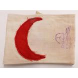 WW1 Turkish / Ottoman Red Crescent medic's cloth armband with ink stamp to front and 4308 to
