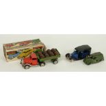 Three Tri-ang Minic clockwork model toys comprising Tri-ang Brewery Articulated Lorry and Trailer