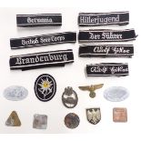 Replica Nazi German badges and insignia including Jersey tokens and fabric name bands