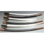 Three Indian souvenir swords with 'Made in India' to 77cm blades, with scabbards