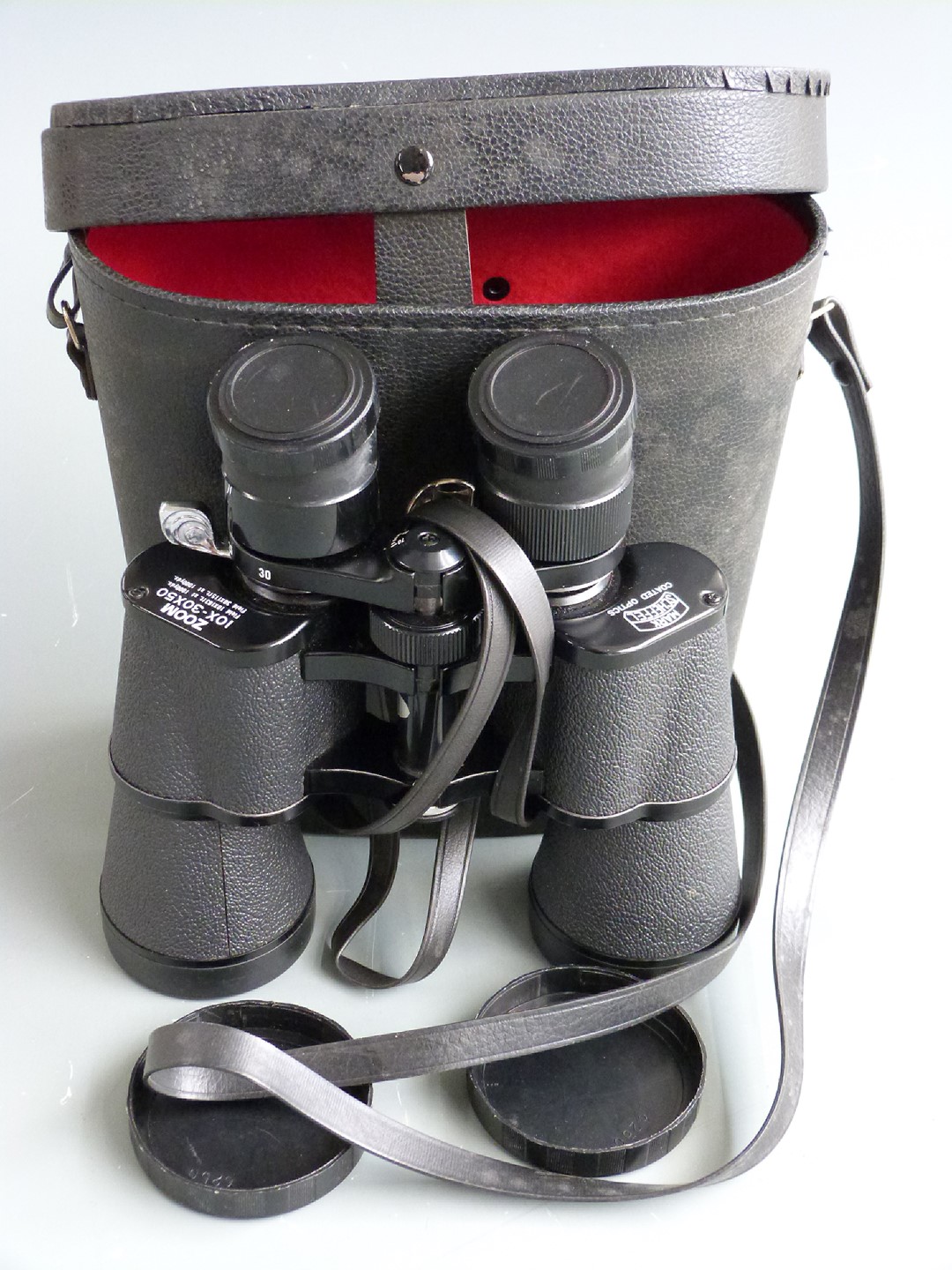 Cased pair of Mark Scheffel 10-30x50 binoculars