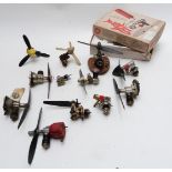 Twelve Cox, FROG and other glow ignition model aircraft engines and two Shark CO2 powered engines