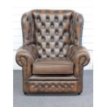 Chesterfield brown leather club chair, W85 x H70cm