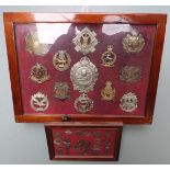 Thirteen metal badges including Mine Clearance Service, Royal Scots, Lincolnshire Yeomanry etc, in