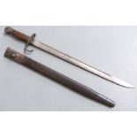 British 1907 pattern sword bayonet with hooked quillon, some clear stamps to ricasso and 2.N.L 402