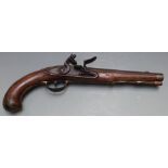 Continental flintlock hammer action pistol with D Mathey engraved to the lock, engraved decoration