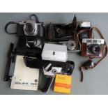 Collectable cameras and accessories to include Bolex 155 Super cine camera, Asahi Pentax S1 SLR,