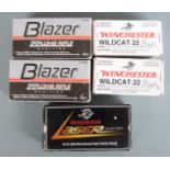 Two-hundred-and-fifty .22 rifle cartridges including Winchester Wildcat, Laser and Blazer, all in