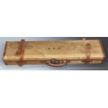 Linsley Brothers fitted leather and canvas bound wooden shotgun case with 'Linsley Brothers