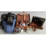 Collection of cameras to include Pentax Z70 SLR with 28-80 lens, Kodak No2 folding autographic