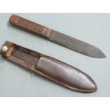 Green River knife in sheath with inlaid Lignum Vitae handle by Jonathan Crookes, Sheffield, England,