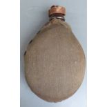 German WW! metal water bottle with canvas cover, cork stopper and leather attachment