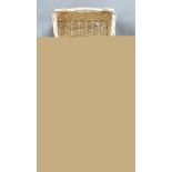 Three wicker top baskets and a corner laundry basket, tallest 63cm