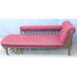 Victorian upholstered mahogany chaise longue, W187 x D63 x H80cm